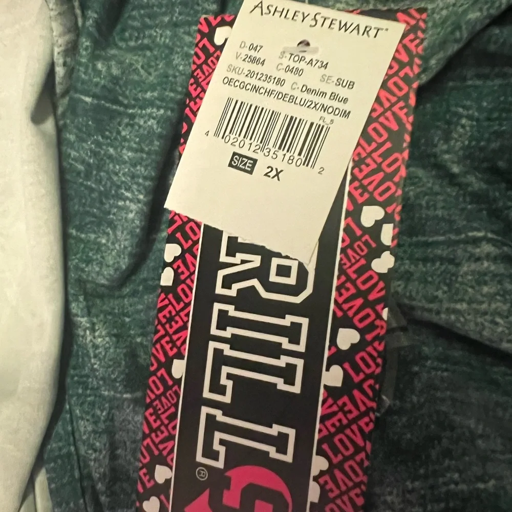 THRILL 94 CURVY GIRL BY ASHLEY STEWART  Acid Wash  DENIM BLUE COLOR RUCHE SZ 2X - Picture 4 of 5